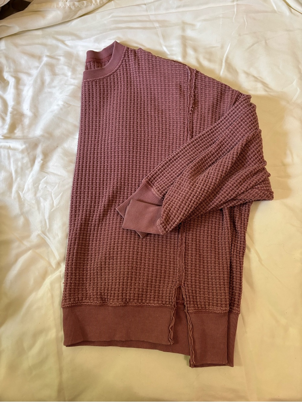 American Eagle Outfitters Mauve Waffle Knit Crewneck Sweater